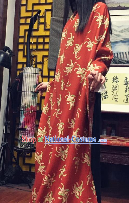 Chinese Classical Orchid Pattern Red Watered Gauze Asian Top Quality Silk Material Hanfu Dress Fabric Cheongsam Cloth