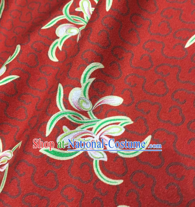 Chinese Classical Orchid Pattern Red Watered Gauze Asian Top Quality Silk Material Hanfu Dress Fabric Cheongsam Cloth