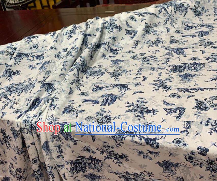 Chinese Classical Ink Painting Pattern White Watered Gauze Asian Top Quality Silk Material Hanfu Dress Fabric Cheongsam Cloth