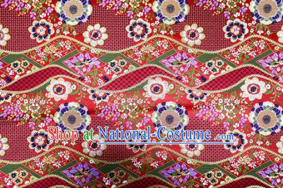 Japanese Traditional Brocade Cloth Kimono Belt Classical Flowers Pattern Red Tapestry Satin Material Asian Top Quality Nishijin Fabric