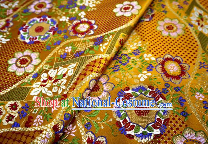 Japanese Traditional Golden Brocade Cloth Kimono Belt Classical Flowers Pattern Tapestry Satin Material Asian Top Quality Nishijin Fabric