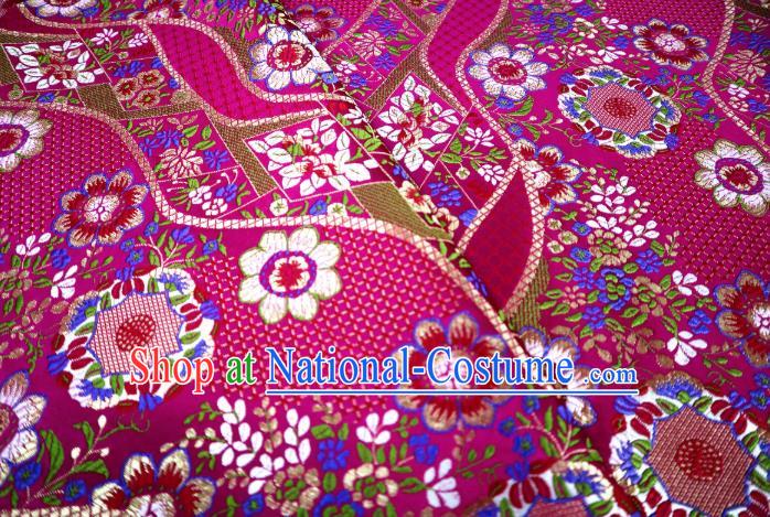 Japanese Traditional Rosy Brocade Cloth Kimono Belt Classical Flowers Pattern Tapestry Satin Material Asian Top Quality Nishijin Fabric