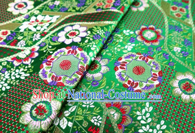 Japanese Traditional Green Brocade Cloth Kimono Belt Classical Flowers Pattern Tapestry Satin Material Asian Top Quality Nishijin Fabric