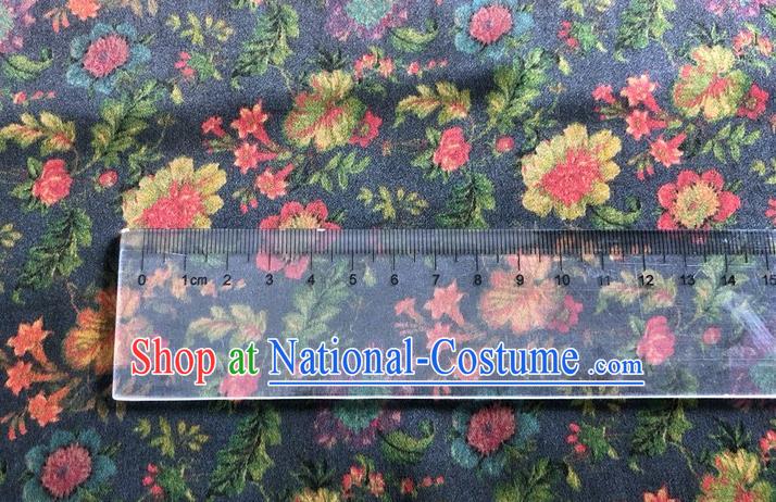 Chinese Classical Flowers Pattern Navy Watered Gauze Asian Top Quality Silk Material Hanfu Dress Brocade Cheongsam Cloth Fabric