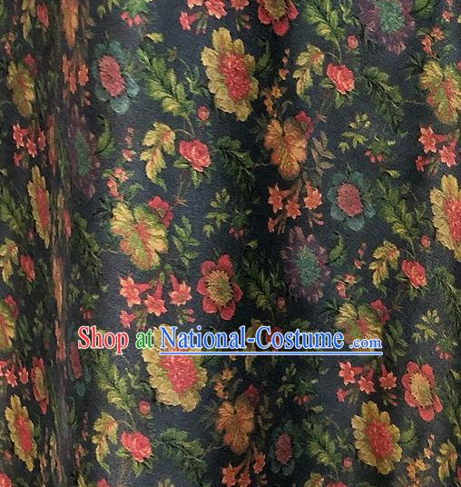 Chinese Classical Flowers Pattern Navy Watered Gauze Asian Top Quality Silk Material Hanfu Dress Brocade Cheongsam Cloth Fabric