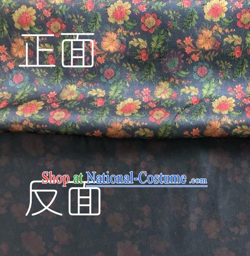 Chinese Classical Flowers Pattern Navy Watered Gauze Asian Top Quality Silk Material Hanfu Dress Brocade Cheongsam Cloth Fabric