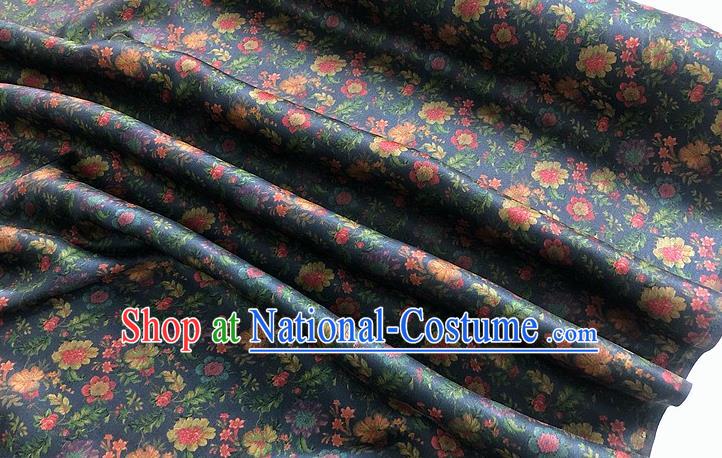 Chinese Classical Flowers Pattern Navy Watered Gauze Asian Top Quality Silk Material Hanfu Dress Brocade Cheongsam Cloth Fabric