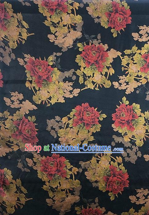 Chinese Classical Peony Pattern Black Watered Gauze Asian Top Quality Silk Material Hanfu Dress Brocade Cheongsam Cloth Fabric