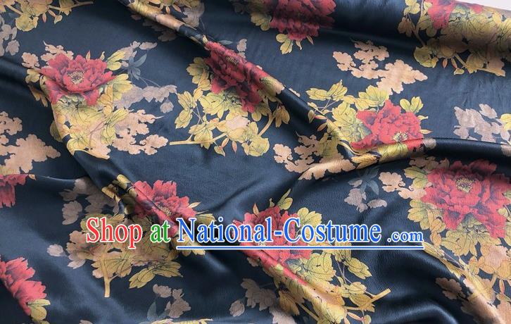 Chinese Classical Peony Pattern Black Watered Gauze Asian Top Quality Silk Material Hanfu Dress Brocade Cheongsam Cloth Fabric