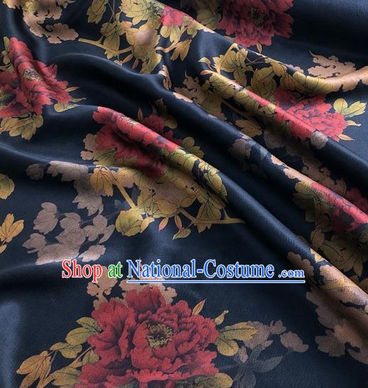 Chinese Classical Peony Pattern Black Watered Gauze Asian Top Quality Silk Material Hanfu Dress Brocade Cheongsam Cloth Fabric