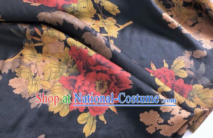 Chinese Classical Peony Pattern Black Watered Gauze Asian Top Quality Silk Material Hanfu Dress Brocade Cheongsam Cloth Fabric