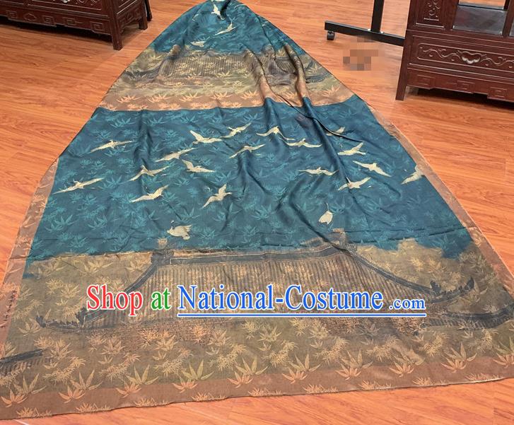 Chinese Classical Crane Bamboo Pattern Blue Watered Gauze Asian Top Quality Silk Material Hanfu Dress Brocade Fabric Cheongsam Cloth