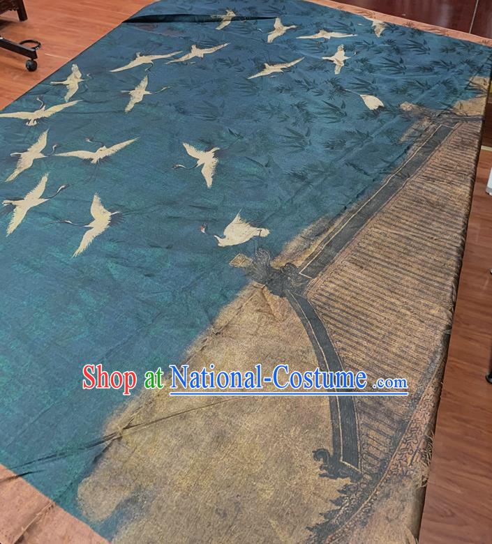 Chinese Classical Crane Bamboo Pattern Blue Watered Gauze Asian Top Quality Silk Material Hanfu Dress Brocade Fabric Cheongsam Cloth