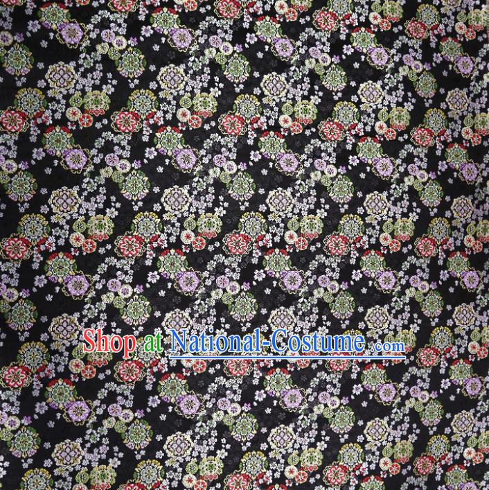 Japanese Traditional Cherry Blossom Pattern Black Brocade Asian Top Quality Nishijin Material Cloth Kimono Belt Tapestry Satin Fabric