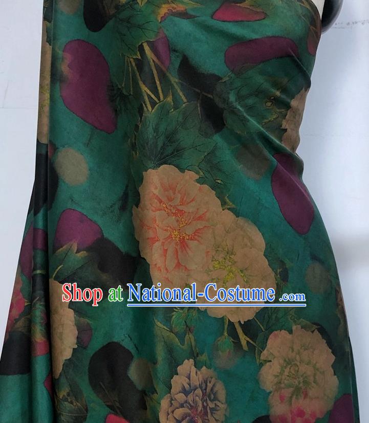 Chinese Classical Hibiscus Pattern Green Watered Gauze Asian Top Quality Silk Material Hanfu Dress Brocade Cheongsam Cloth Fabric