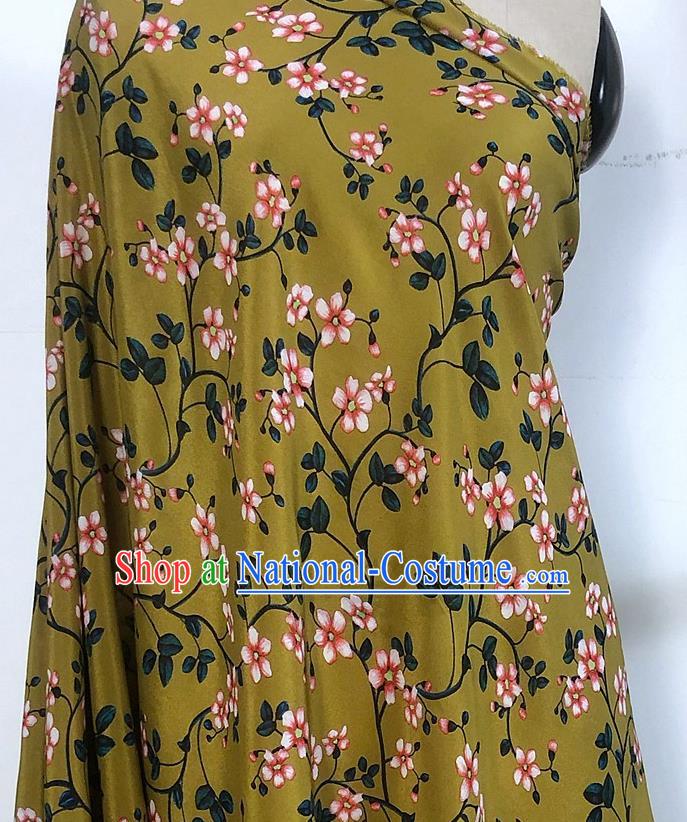 Chinese Classical Peach Blossom Pattern Ginger Watered Gauze Asian Top Quality Silk Material Hanfu Dress Brocade Cheongsam Cloth Fabric