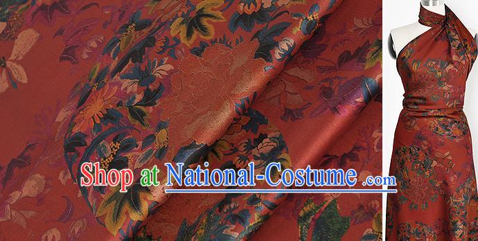 Chinese Classical Peony Pattern Red Watered Gauze Asian Top Quality Silk Material Hanfu Dress Brocade Cheongsam Cloth Fabric