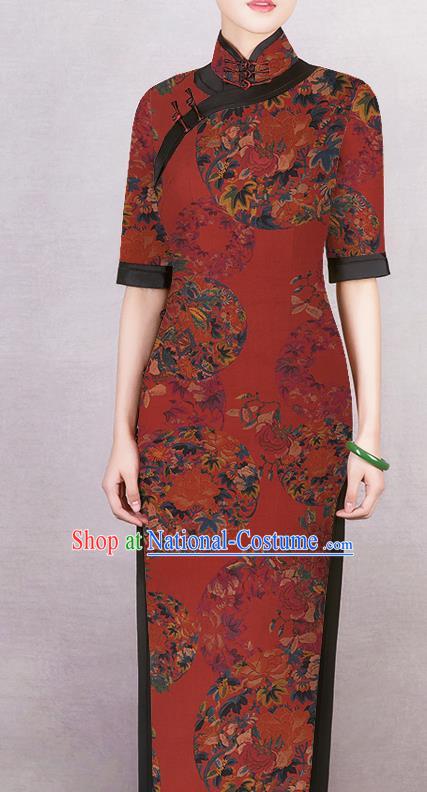 Chinese Classical Peony Pattern Red Watered Gauze Asian Top Quality Silk Material Hanfu Dress Brocade Cheongsam Cloth Fabric