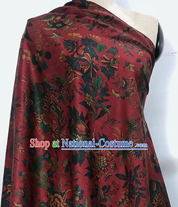 Chinese Classical Flowers Pattern Maroon Watered Gauze Asian Top Quality Silk Material Hanfu Dress Brocade Cheongsam Cloth Fabric