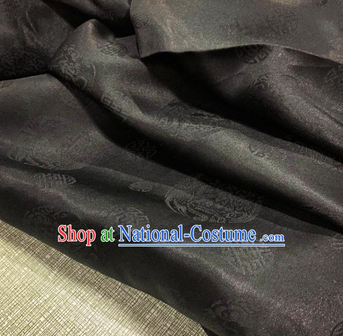 Chinese Traditional Dragon Phoenix Pattern Black Watered Gauze Asian Top Quality Silk Material Cloth Jacquard Fabric