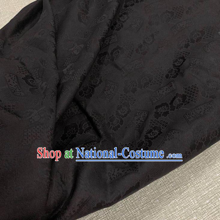 Chinese Traditional Peony Pattern Black Watered Gauze Asian Top Quality Silk Material Cloth Jacquard Fabric