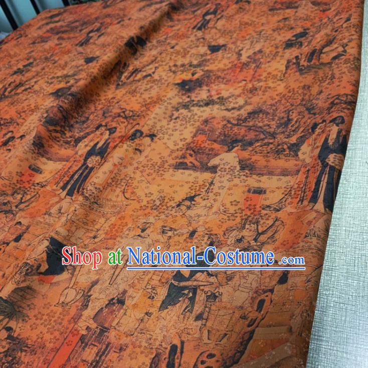 Chinese Traditional Palace Lady Pattern Brown Watered Gauze Asian Top Quality Silk Material Cloth Fabric