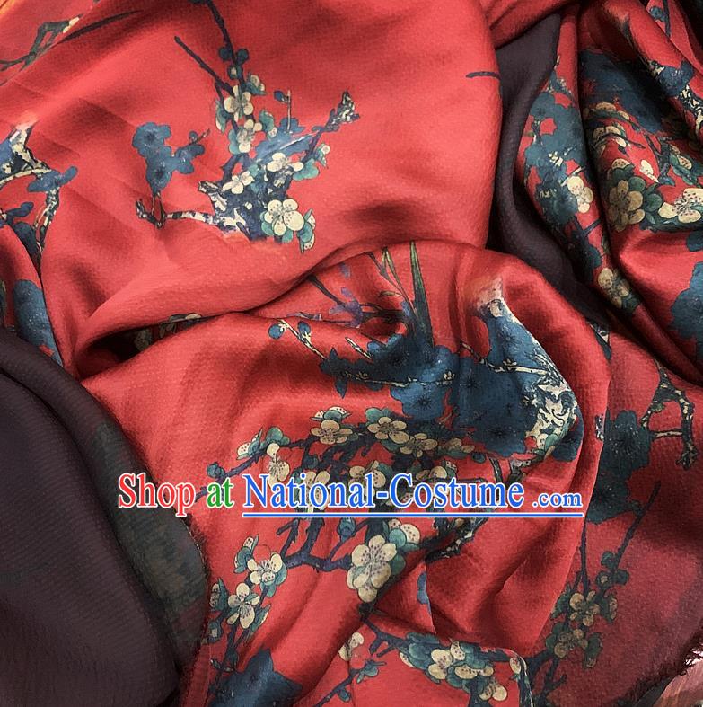 Chinese Classical Plum Orchid Pattern Red Watered Gauze Asian Top Quality Silk Material Cloth Hanfu Dress Fabric