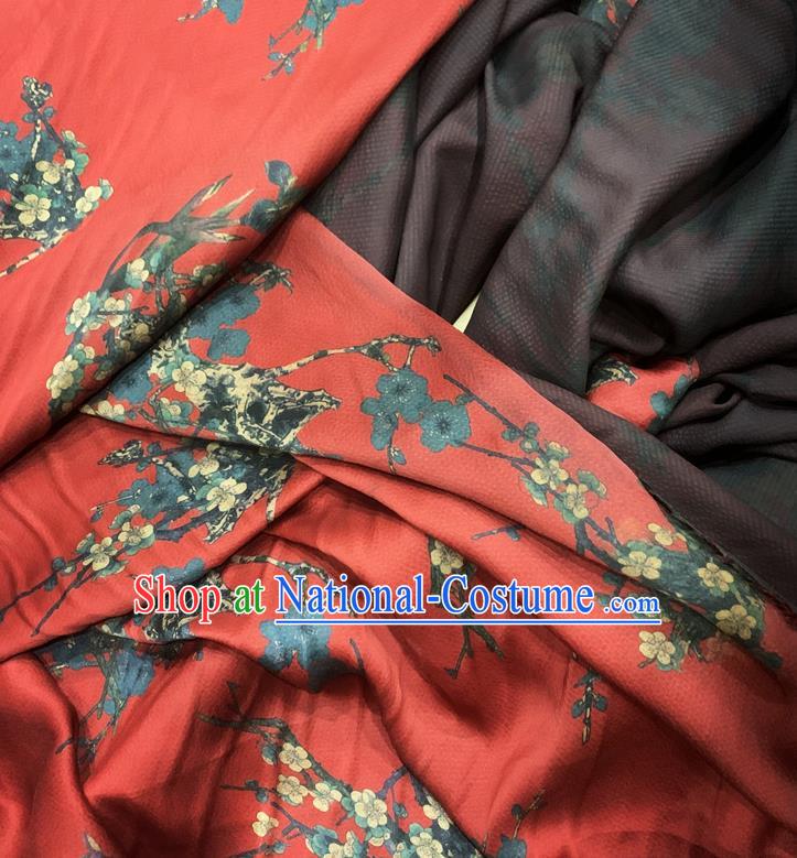 Chinese Classical Plum Orchid Pattern Red Watered Gauze Asian Top Quality Silk Material Cloth Hanfu Dress Fabric