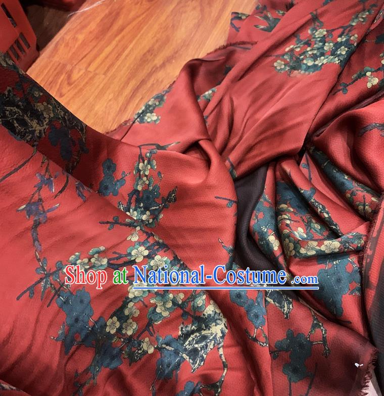 Chinese Classical Plum Orchid Pattern Red Watered Gauze Asian Top Quality Silk Material Cloth Hanfu Dress Fabric