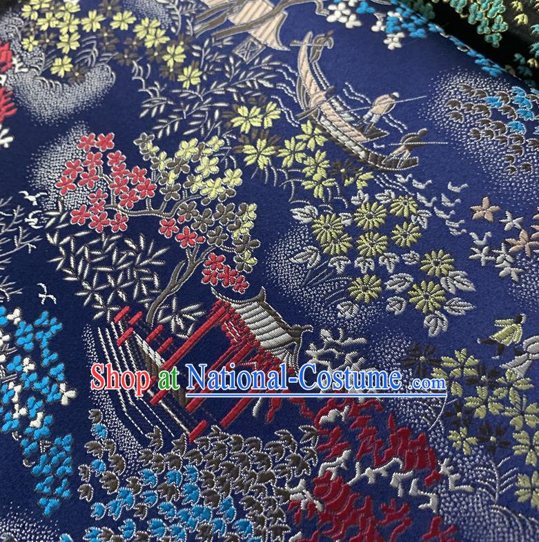 Chinese Cheongsam Classical Phoenix Pattern Design Navy Blue Song Brocade Fabric Asian Traditional Tapestry Satin Material DIY Court Cloth Damask