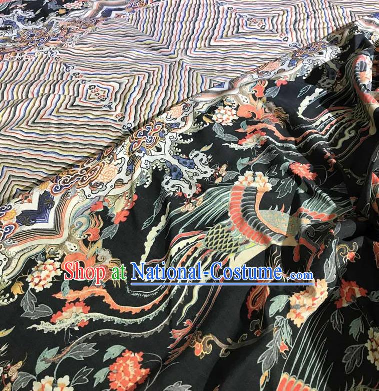 Chinese Classical Phoenix Pattern Black Watered Gauze Asian Top Quality Silk Material Hanfu Dress Cloth Cheongsam Fabric