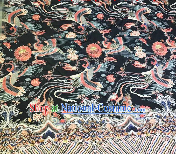 Chinese Classical Phoenix Pattern Black Watered Gauze Asian Top Quality Silk Material Hanfu Dress Cloth Cheongsam Fabric