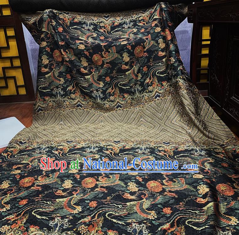 Chinese Classical Phoenix Pattern Black Watered Gauze Asian Top Quality Silk Material Hanfu Dress Cloth Cheongsam Fabric