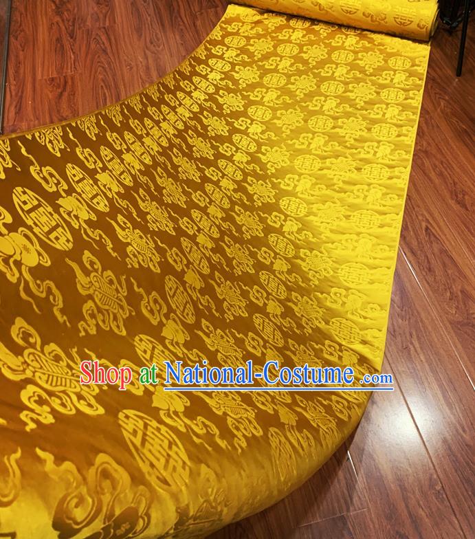 Chinese Imperial Robe Classical Calabash Fan Pattern Design Golden Brocade Fabric Asian Traditional Tapestry Silk Material DIY Court Cloth Damask