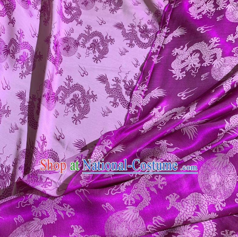 Chinese Classical Dragons Pattern Purple Watered Gauze Asian Top Quality Silk Material Hanfu Dress Cloth Cheongsam Brocade Fabric