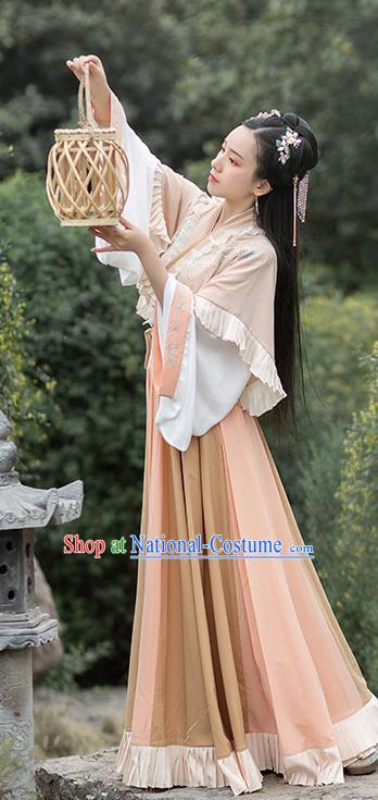 Chinese Ancient Jin Dynasty Princess Hanfu Garment Traditional Embroidered Historical Costumes Complete Set