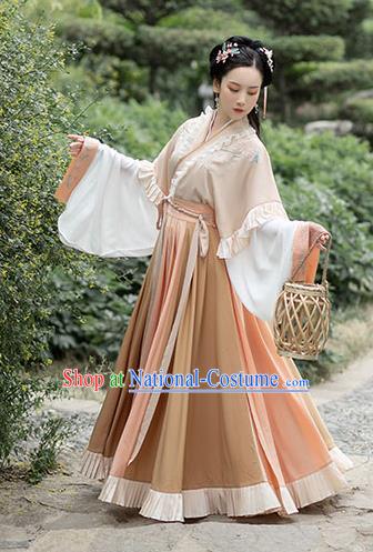 Chinese Ancient Jin Dynasty Princess Hanfu Garment Traditional Embroidered Historical Costumes Complete Set