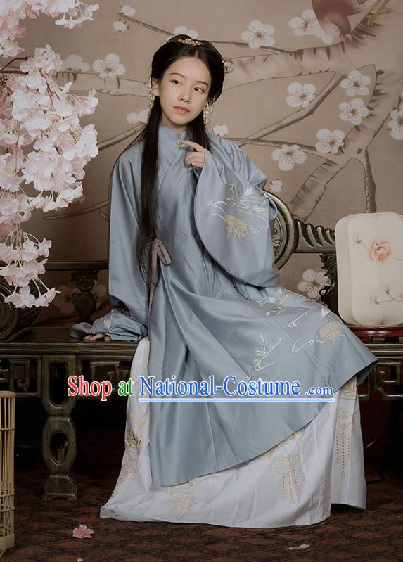 Chinese Ancient Ming Dynasty Aristocratic Lady Hanfu Garment Traditional Young Female Embroidered Long Blouse and Skirt Historical Costumes