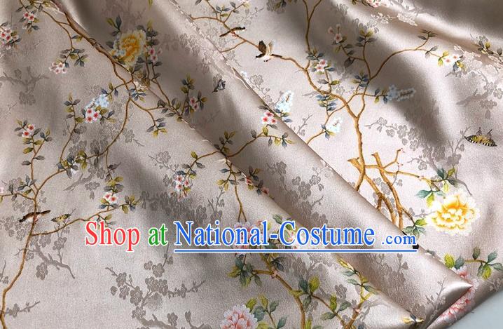 Chinese Classical Hibiscus Pattern Champagne Watered Gauze Asian Top Quality Silk Material Hanfu Dress Brocade Cheongsam Cloth Fabric