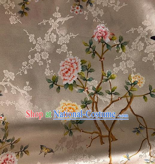 Chinese Classical Hibiscus Pattern Champagne Watered Gauze Asian Top Quality Silk Material Hanfu Dress Brocade Cheongsam Cloth Fabric