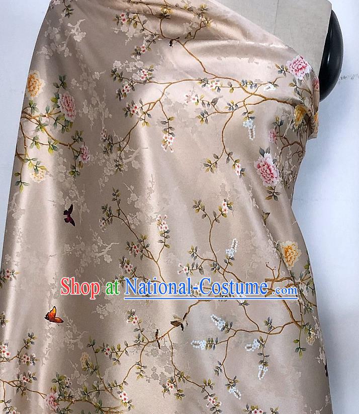 Chinese Classical Hibiscus Pattern Champagne Watered Gauze Asian Top Quality Silk Material Hanfu Dress Brocade Cheongsam Cloth Fabric