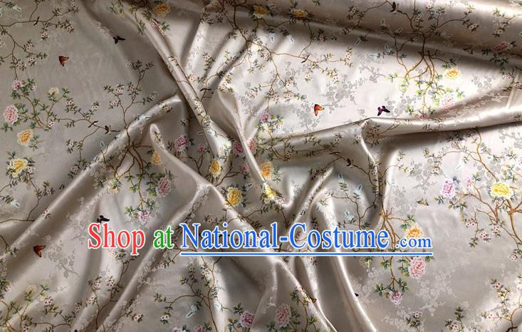 Chinese Classical Hibiscus Pattern Champagne Watered Gauze Asian Top Quality Silk Material Hanfu Dress Brocade Cheongsam Cloth Fabric