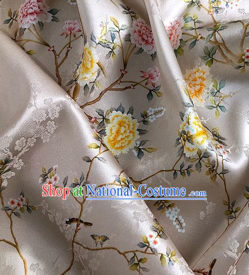 Chinese Classical Hibiscus Pattern Champagne Watered Gauze Asian Top Quality Silk Material Hanfu Dress Brocade Cheongsam Cloth Fabric