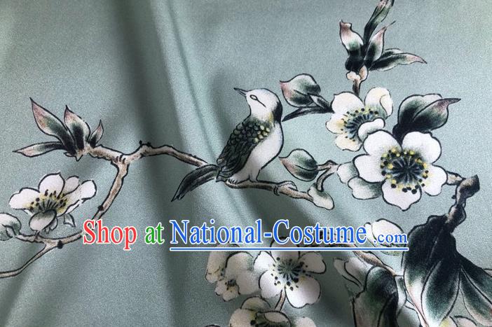 Chinese Classical Blossom Bird Pattern Green Watered Gauze Asian Top Quality Silk Material Hanfu Dress Brocade Fabric Cheongsam Cloth