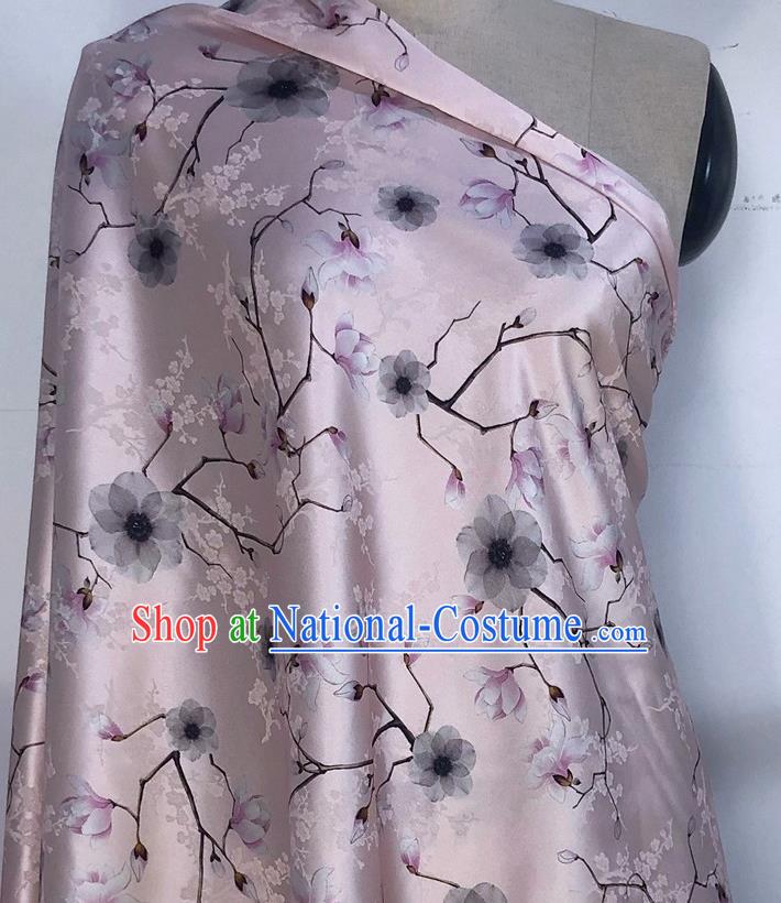 Chinese Classical Peach Blossom Magnolia Pattern Pink Watered Gauze Asian Top Quality Silk Material Hanfu Dress Brocade Cheongsam Cloth Fabric