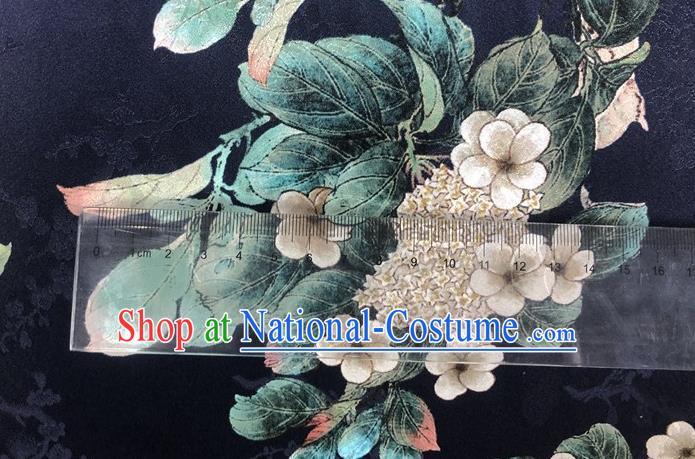 Chinese Classical Waxberry Flowers Pattern Navy Watered Gauze Asian Top Quality Silk Material Hanfu Dress Brocade Cheongsam Cloth Fabric