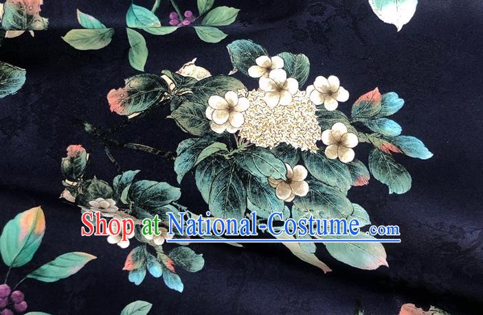 Chinese Classical Waxberry Flowers Pattern Navy Watered Gauze Asian Top Quality Silk Material Hanfu Dress Brocade Cheongsam Cloth Fabric