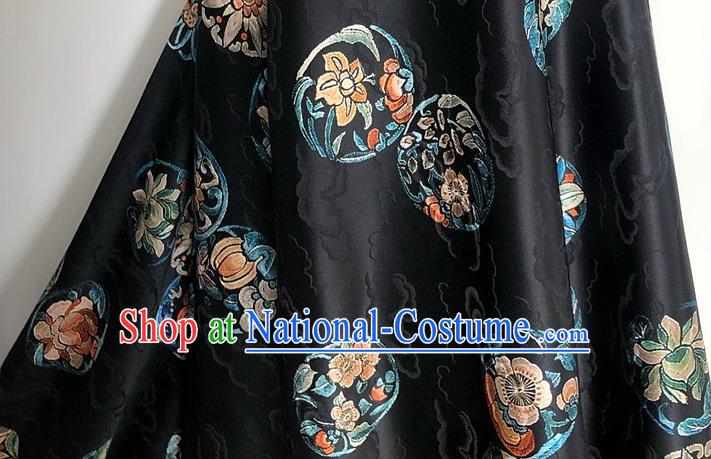 Chinese Classical Round Peony Pattern Black Watered Gauze Hanfu Dress Brocade Cheongsam Cloth Fabric Asian Top Quality Silk Material