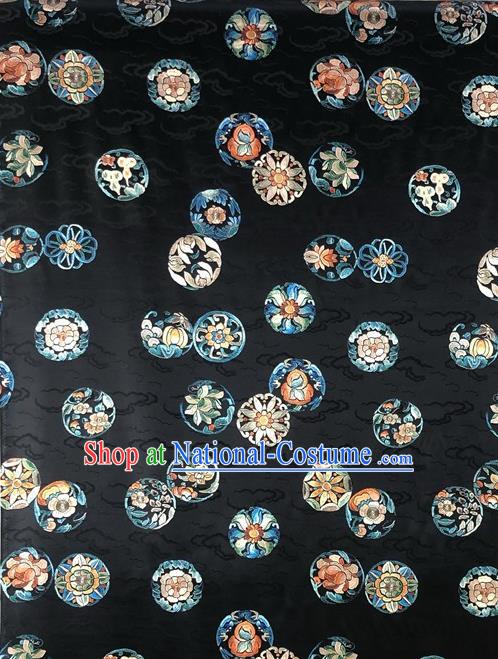 Chinese Classical Round Peony Pattern Black Watered Gauze Hanfu Dress Brocade Cheongsam Cloth Fabric Asian Top Quality Silk Material