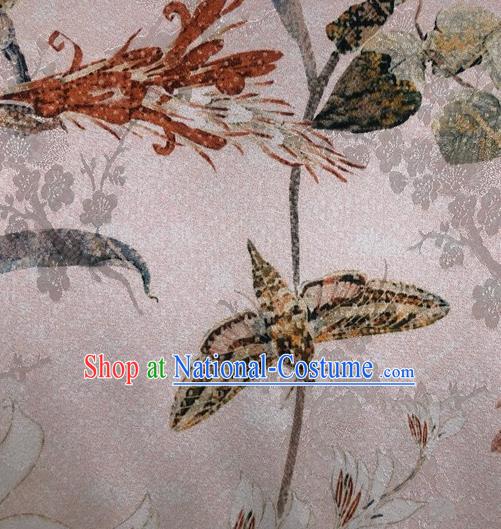 Chinese Classical Butterfly Flowers Pattern Pink Watered Gauze Hanfu Dress Brocade Cheongsam Cloth Fabric Asian Top Quality Silk Material